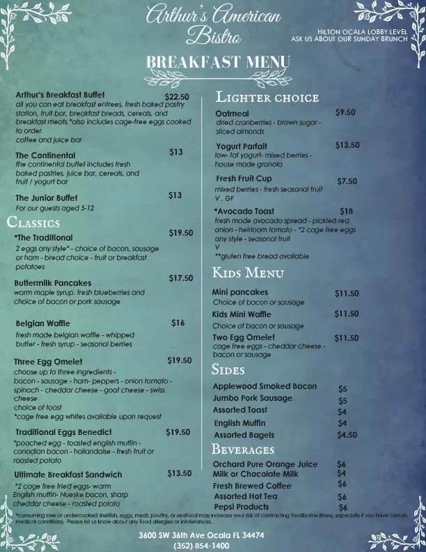 arthurs breakfast menu